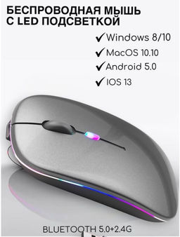 Отличная мышка с Двумя типами подключения Bluetooth + беспроводная с USB,2, подсветка, шикарный глянцевый серый