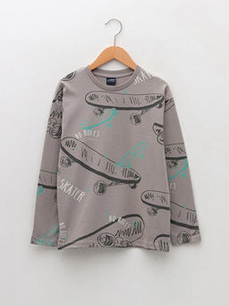 Bisiklet Yaka Bask?l? Uzun Kollu Erkek ?ocuk Ti??rt