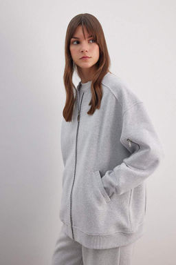 Бомбер-бомбер с воротником-стойкой Мягкий пушистый кардиган - Defacto фото 3