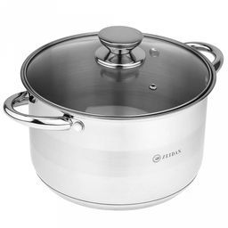 Zeidan Кастрюля из нержавеющей стали Vienna 5,1л, д22см, стеклянная крышка с декоративным кантом, ручки под золото, 5-ти степовое капсулированное индукционное дно, подарочная упаковка (Китай) Подходит для индукционных плит.
