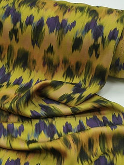 Штапель Премиум Икат цв.горчица/фиолетовый, ш.1.5м, вискоза-100%, 125гр/м.кв - Купава фото 10