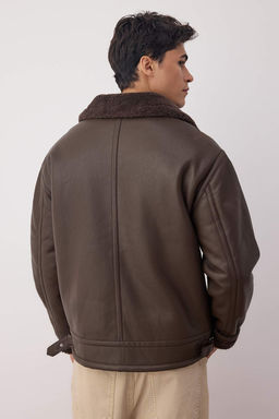 Siyah Regular Fit Suni Deri %100 PU Ici Polarl? Kal?n K?sl?k Erkek Mont TMNAW26MO00005 - Trendyolmilla фото 11
