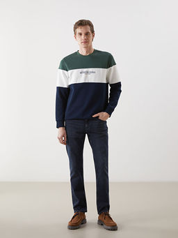 Bisiklet Yaka Uzun Kollu Renk Bloklu Erkek Sweatshirt