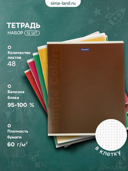 Тетради 48 листов в клетку, 60 г, пластиковая обложка, 12 шт.