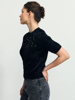 Джемпер с коротким рукавом со стразами / Zarina  фото 4