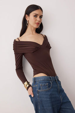 Koyu Kahverengi Carmen Yaka Uzun Orme Sandy Body TPRAW26BD00022