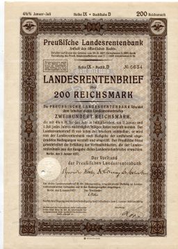 Облигация 4,5% 200 рейхсмарок 1937 года Германия