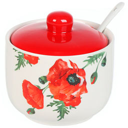 Сахарница 500 мл, доломит, с ложкой, Daniks, Алый мак (455663)