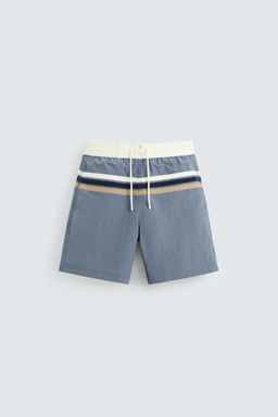 STRIPED LONG SWIMMING TRUNKS