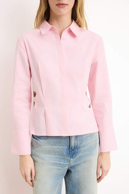 Limited Edition Bej Cicek Nak?s Detayl? Bele Oturan Poplin Gomlek TWOSS26GO00057 - Trendyolmilla фото 5