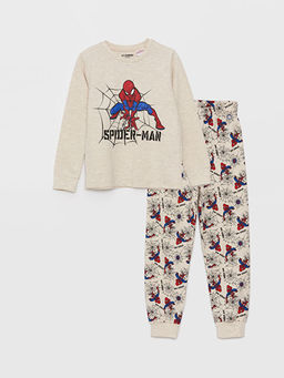 Bisiklet Yaka Spiderman Bask?l? Uzun Kollu Erkek ?ocuk Pijama Tak?m?
