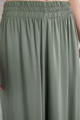 Haki Beli Lastikli Wide Leg Extra Genis Paca Dokuma Pantolon TWOSS25PL00103 Palazzo