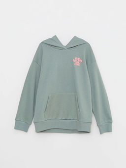 Kap??onlu Bask?l? Uzun Kollu K?z ?ocuk Sweatshirt ve E?ofman Alt? - Waikiki фото 2