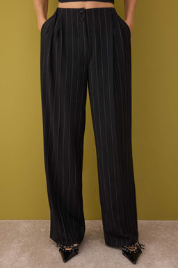 Siyah Cizgili Wide Leg/Genis Paca Kumas Pantolon TWOAW26PL00102 - Trendyolmilla фото 3