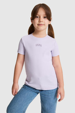 K_z _ocuk Lila Bisiklet Yaka Basic Ti__rt