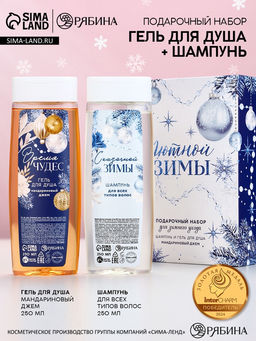 Новогодний подарочный набор косметики «Уютной зимы»: гель для душа и шампунь для волос, 2×250 мл, Чистое счастье