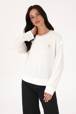 Kad_n Krem Bisiklet Yaka Sweatshirt
