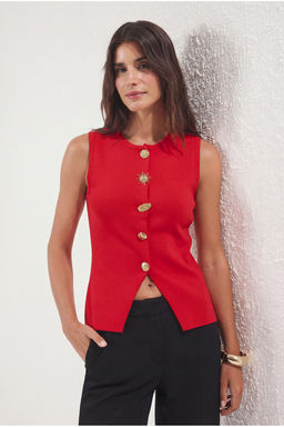 K?rm?z? Dugme Detayl? Yelek TWOSS25YE00043