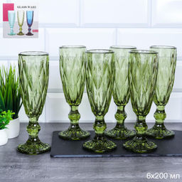 Бокал для шампанского 6 штук 200 мл / KF-036-1 /уп 8/ зеленый - Галеонтрейд фото 3