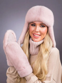 Ушанка норка трикотаж кизил - Davidovfox фото 6