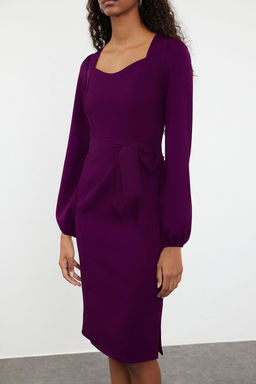 Mor Kusakl? Vucudu Saran Midi Dokuma Elbise TWOAW23EL00895