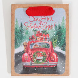 Цена за 3 шт. Пакет подарочный новогодний крафтовый Новогодний экспресс, S 12?15?5.5 см