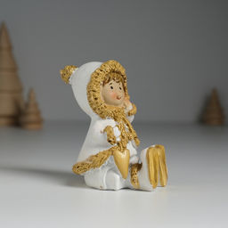 Фигурка полистоун Малышка в белой шубке, с сердечком сидит, 5?5.5?8 см