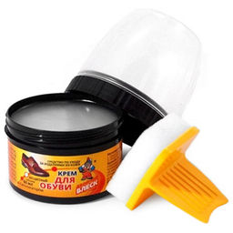 Крем для обуви 60мл банка с аппликатором Двойной блеск д5см, h8,5см, бесцветный (Россия) - Домашняя Мода фото 2
