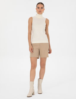 Ekru Slim Fit Bal_k__ Yaka Kazak