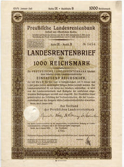 Облигация 4,5% 1000 рейхсмарок 1935 года Германия