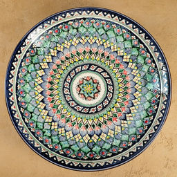 Ляган узбекский Риштанская керамика «Узоры» для плова, d=42 см, синий МИКС