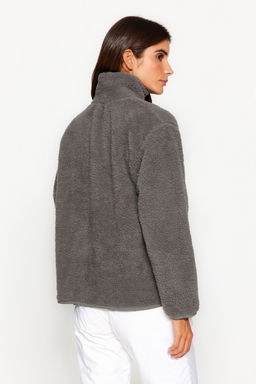 Winter Essentials Antrasit Kal?n Polar Fermuarl? Dik Yaka Cepli Orme Sweatshirt TWOAW24SW00071