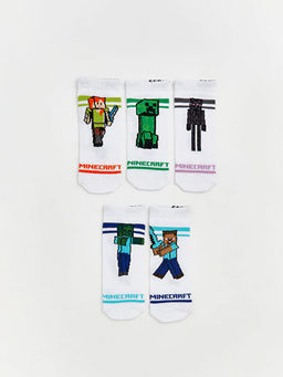 Minecraft Bask?l? Erkek ?ocuk Patik ?orap 5li