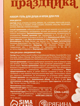 Новогодний подарочный набор косметики «Пряничного настроения», гель для душа,100 мл и крем для рук, Чистое счастье