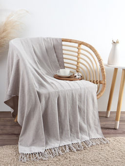 Плед с бахромой «Этель» Gray beige, 135×180 см, бежевый