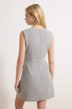 Gri Kemerli K?sa / Mini Dokuma Elbise TWOSS26EL00124