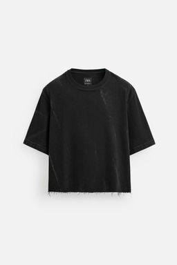 CROPPED FIT DENIM T-SHIRT - Zara фото 7