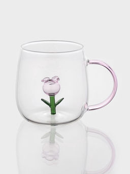 Кружка Розочка, 320 мл, 9?12.5?9 см, с фигуркой, стекло, прозрачная, розовая