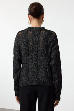 TRENDYOLMILLA Siyah Pamuklu Sac Orgu Triko Kazak TWOAW25KZ00214