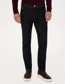 Lacivert Slim Fit Pamuk Kar___ml_ Jean Pantolon