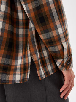 Блузка женская дл. рук. T-lab TL-B-0036F-FR-оранжево-серый, клетка  фото 3