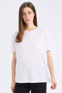 Regular Fit Bisiklet Yaka Penye Basic K?sa Kollu Pembe Tisort - Defacto фото 3