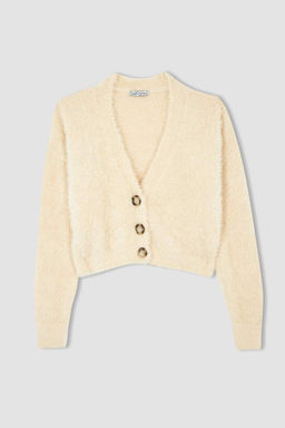 Кардиган стандартного кроя с V-образным вырезом - Defacto фото 8