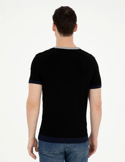 Siyah Slim Fit Bisiklet Yaka Triko Ti__rt - Pierre cardin фото 5