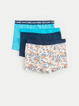 Bask?l? Pamuklu Erkek ?ocuk Boxer 3l?