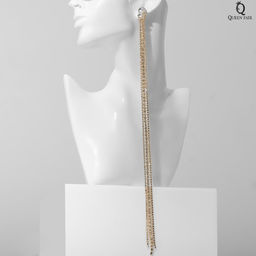 Серьги висячие со стразами Водопад овал 3 нити, цвет белый в золоте, 32см - Queen fair фото 4