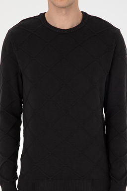 Erkek Regular Fit Bisiklet Yaka Siyah Kazak