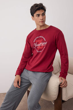 Trendyolmilla Man Erkek Bordo Bask?l? Orme Erkek Pijama Tak?m? TEDAW25PT00003