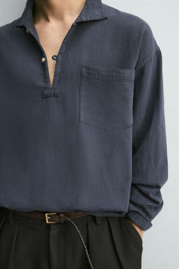 CAMISA POLO RELAXED FIT ALGOD?N - LINO / Petr?leo - Zara фото 6