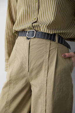 Haki Kemerli %100 Pamuk Dokuma Barrel Pantolon TWOSS26PL00126